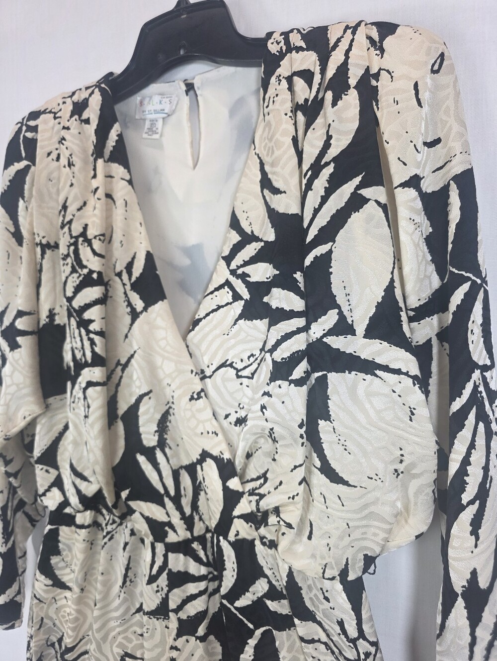 Vintage 80s Silks by St. Gillian 100% Silk Jumpsuit Black Ivory Floral 10 - Picture 3 of 13